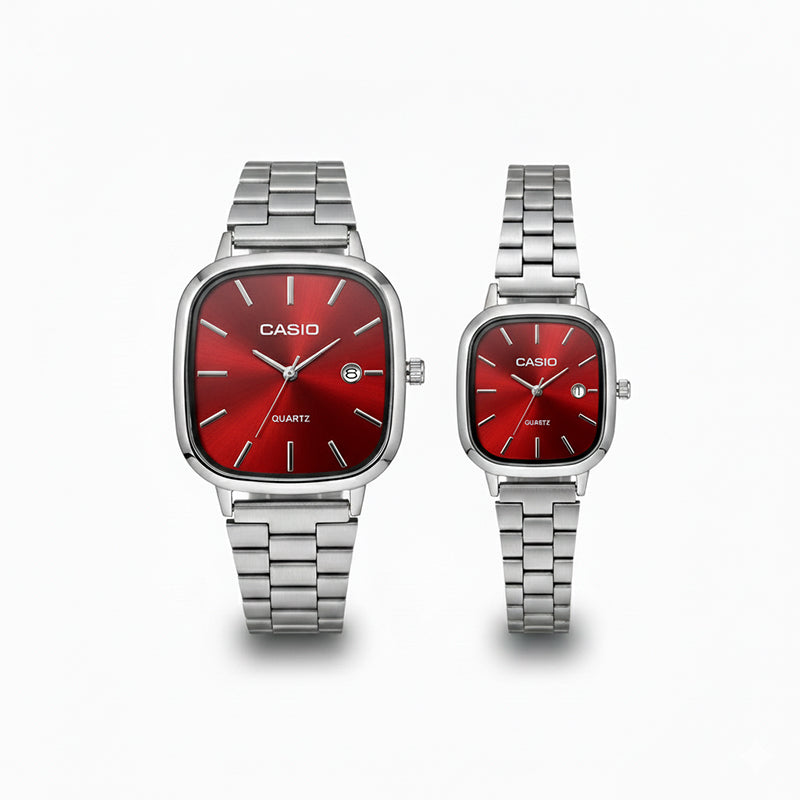 Casio Gri Vintage Saat Seti Cherry Red