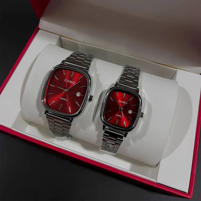 Casio Gri Vintage Saat Seti Cherry Red