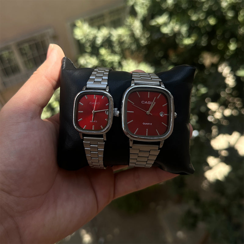 Casio Gri Vintage Saat Seti Cherry Red