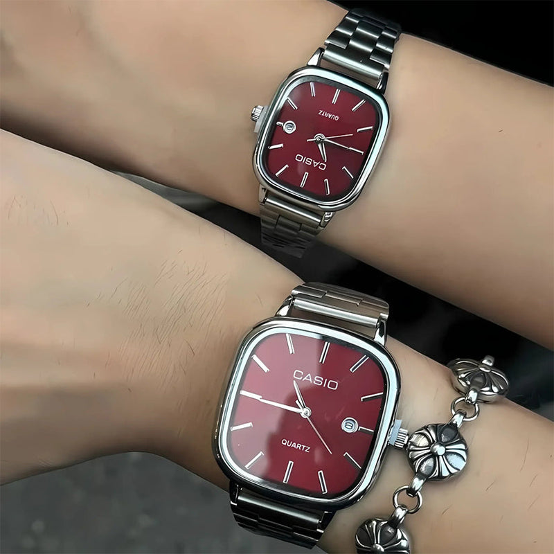 Casio Gri Vintage Saat Seti Cherry Red