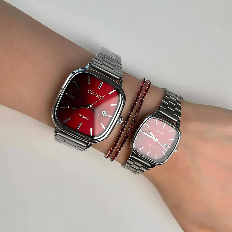Casio Gri Vintage Saat Seti Cherry Red