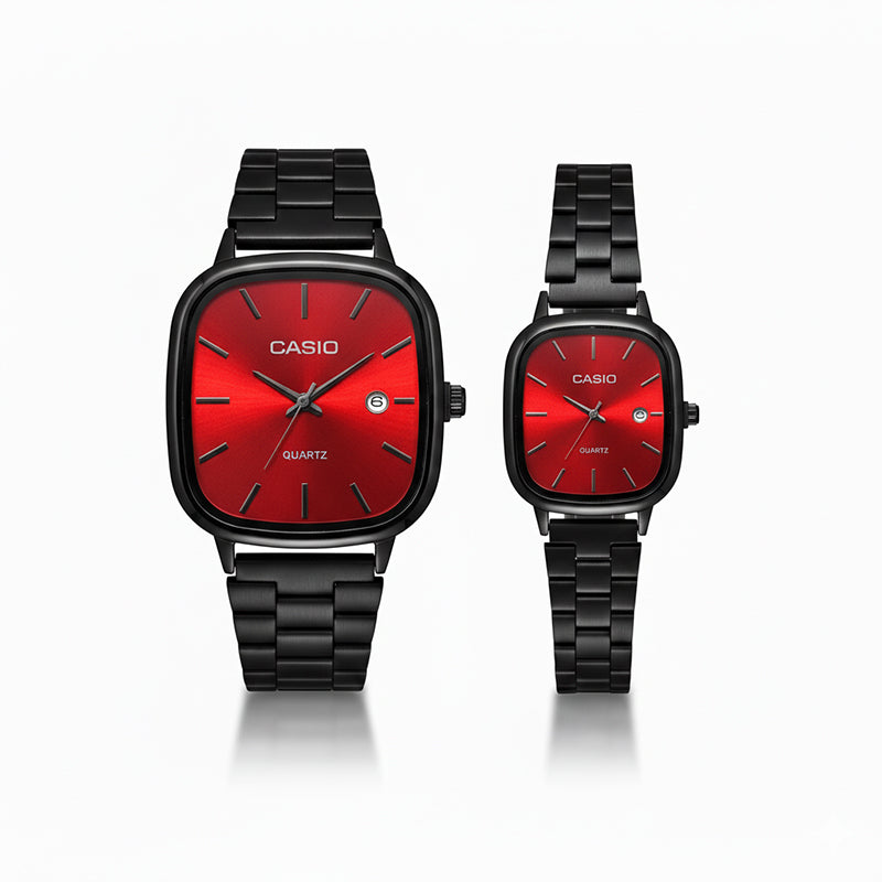 Casio Siyah Vintage Saat Seti Cherry Red