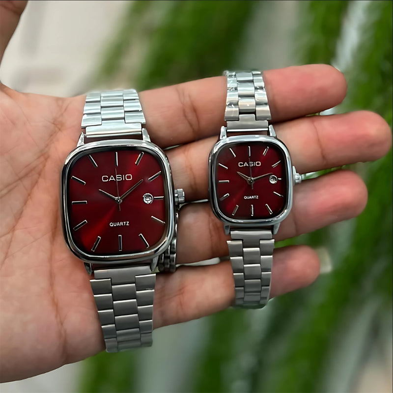 Casio Gri Vintage Saat Seti Cherry Red