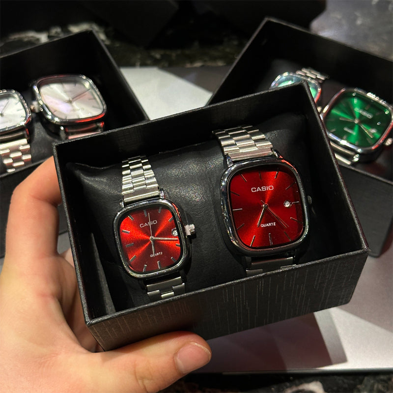 Casio Gri Vintage Saat Seti Cherry Red