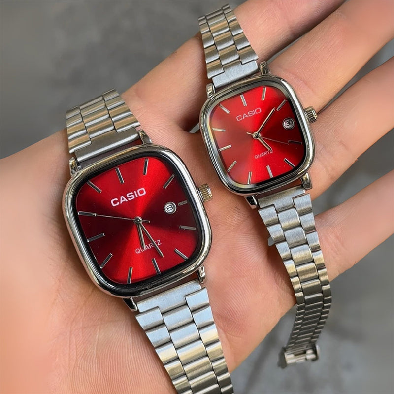 Casio Gri Vintage Saat Seti Cherry Red